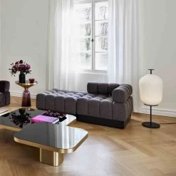 Plissée Stehleuchte -Möbel & Dekoration ClassiCon deep tuft sofa bow coffee table bell side table plissee floor lamp photo elias hassos 1280x1280