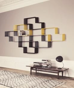 Dedal Wandregal -Möbel & Dekoration Dedal bookshelf grey yellow and black Cobra table lamp black chrome 1280x1280