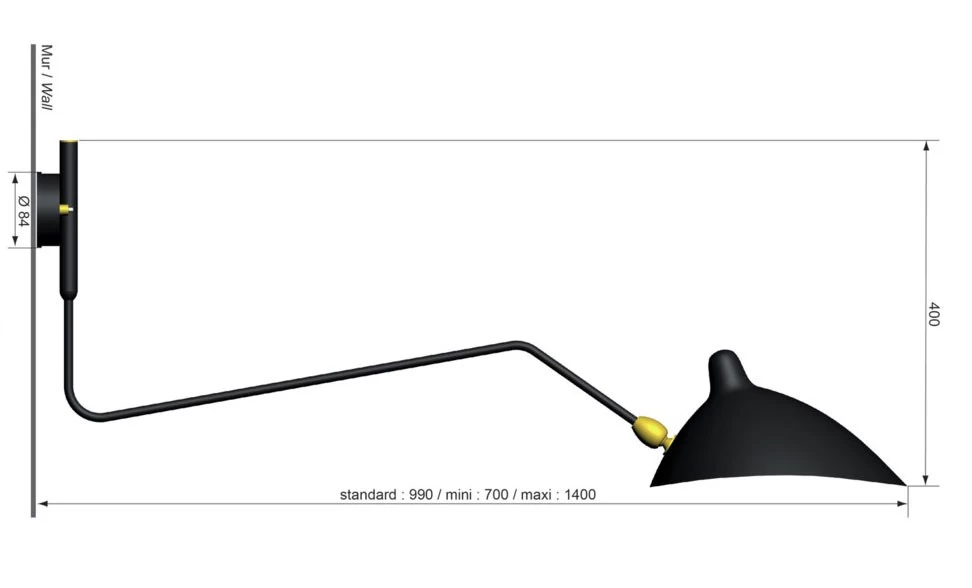 Mouille Wandleuchte 1 Bras Courbe Pivotant 4 Mouille Wandleuchte 1 Bras Courbe Pivotant - Image 2